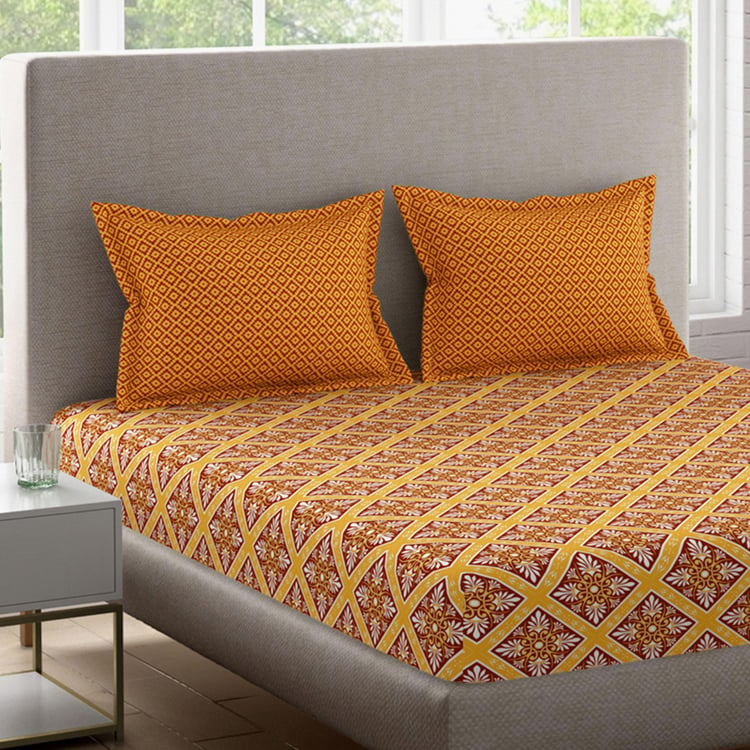 BICHAUNA Malhaar Cotton 120TC Printed 3Pcs Queen Bedsheet Set