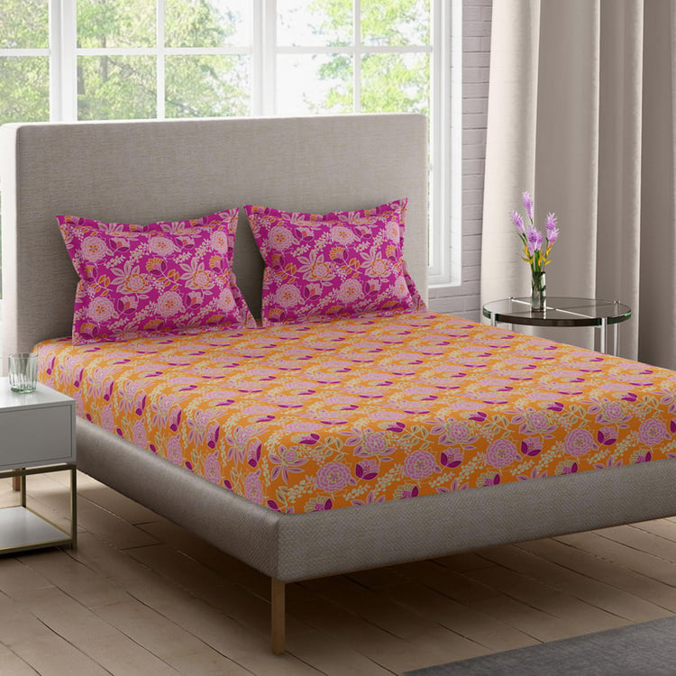 BICHAUNA Malhaar Cotton 120TC Printed 3Pcs Queen Bedsheet Set