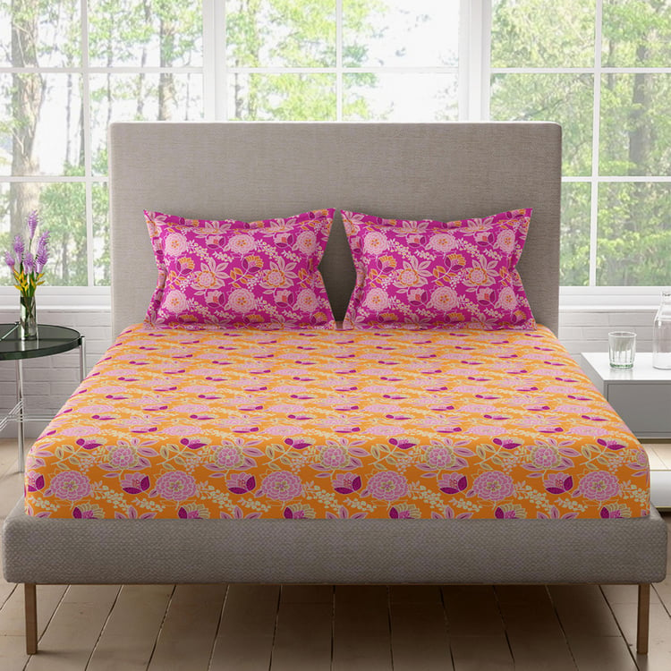 BICHAUNA Malhaar Cotton 120TC Printed 3Pcs Queen Bedsheet Set