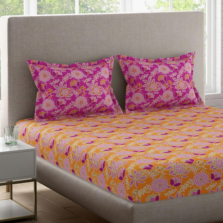 BICHAUNA Malhaar Cotton 120TC Printed 3Pcs Queen Bedsheet Set