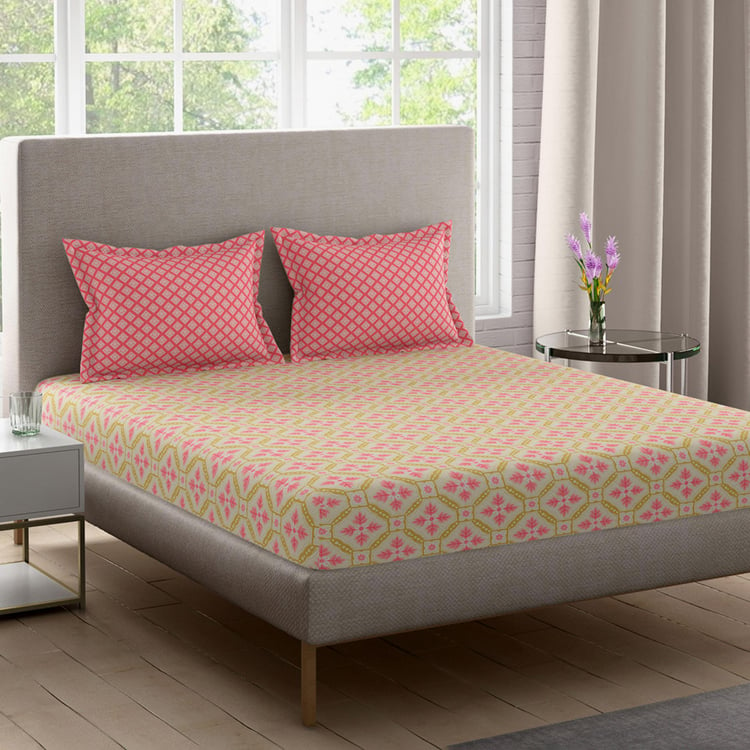 BICHAUNA Malhaar Cotton 120TC 3Pcs Queen Bedsheet Set