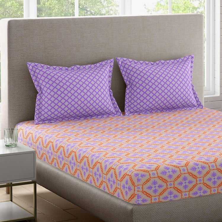 BICHAUNA Malhaar Cotton 120TC Printed 3Pcs Queen Bedsheet Set