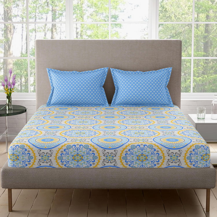 BICHAUNA Malhaar Cotton 120TC Printed 3Pcs Queen Bedsheet Set