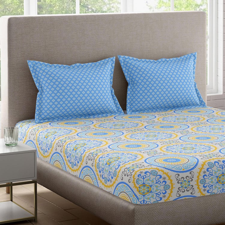 BICHAUNA Malhaar Cotton 120TC Printed 3Pcs Queen Bedsheet Set