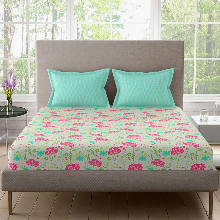 BICHAUNA Malhaar Cotton 120TC Floral Printed 3Pcs Queen Bedsheet Set