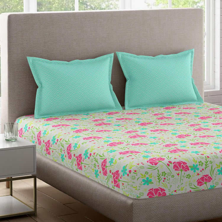 BICHAUNA Malhaar Cotton 120TC Floral Printed 3Pcs Queen Bedsheet Set