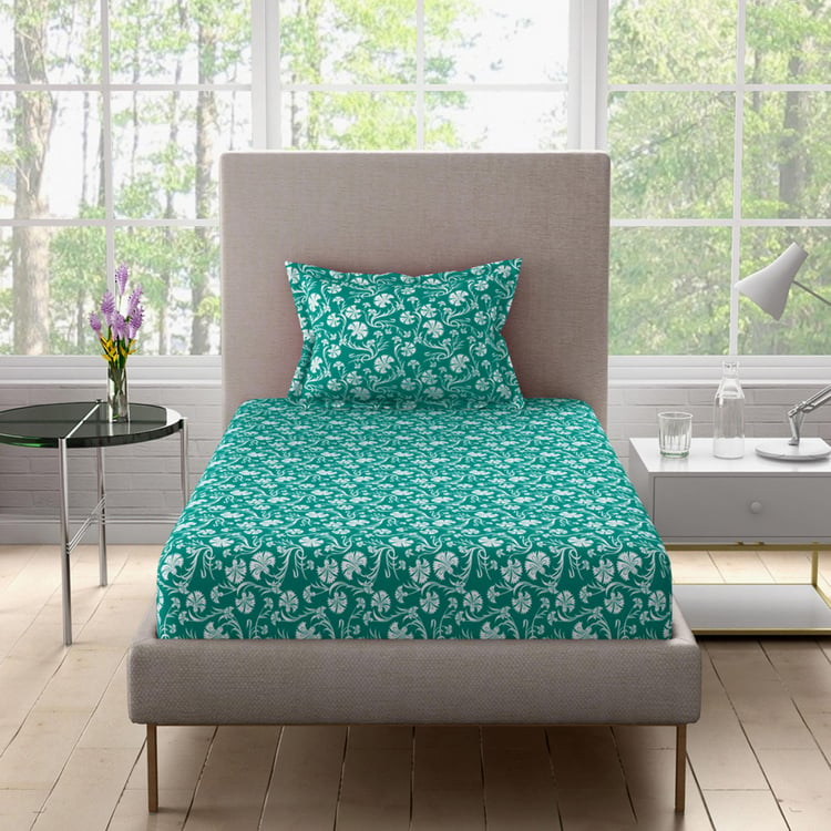 BICHAUNA Sapphire Cotton 104TC Floral Printed 2Pcs Single Bedsheet Set