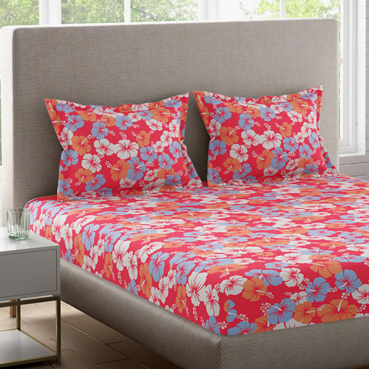 BICHAUNA Sapphire Cotton 104TC Printed 3Pcs Queen Bedsheet Set