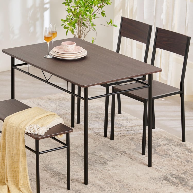 Helios Lucia 4-Seater Dining Set with Chairs and Bench - Brown
