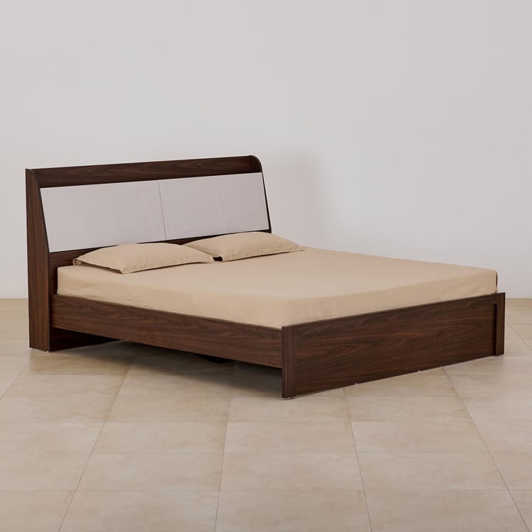 Tulip King Bed with Headboard Storage - Brown and White