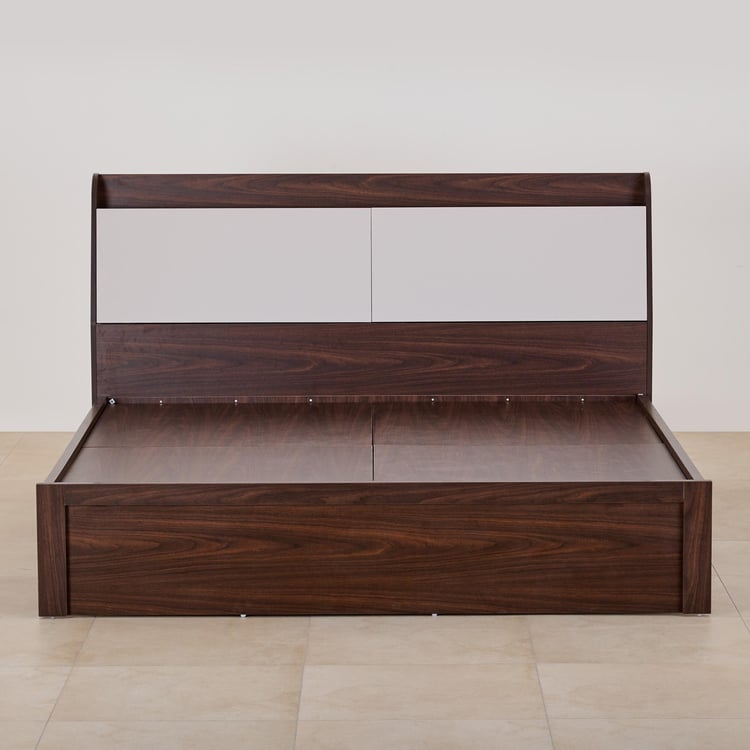 Tulip King Bed with Headboard Storage - Brown and White