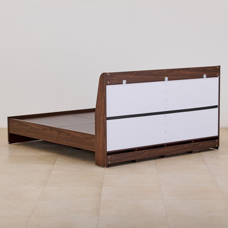 Tulip King Bed with Headboard Storage - Brown and White