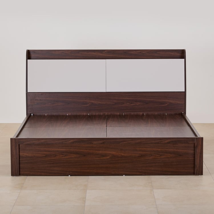 Tulip Queen Bed with Headboard Storage - Brown and White