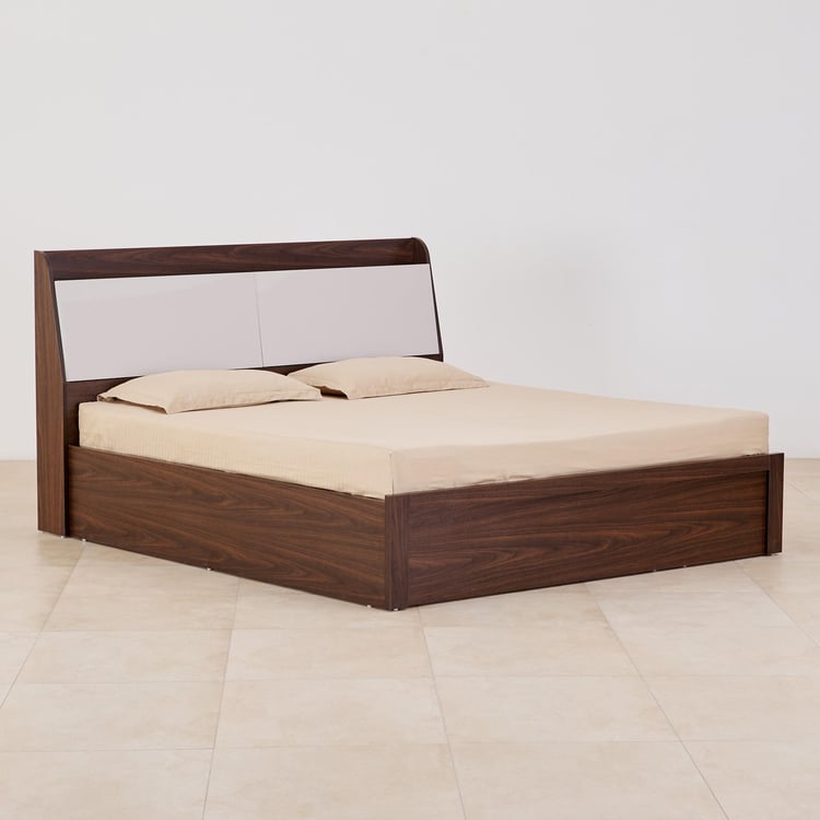 Tulip King Bed with Hydraulic and Headboard Storage - Brown and White