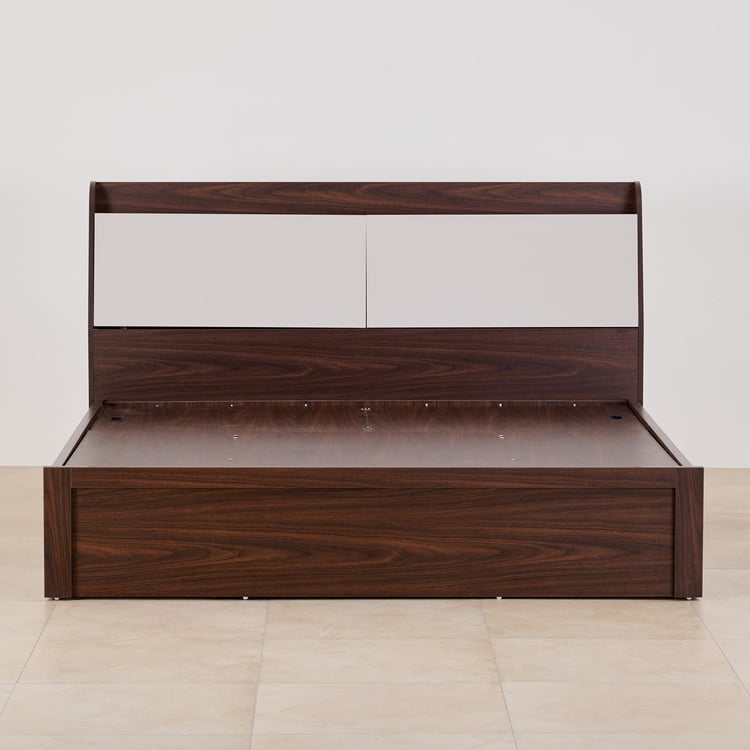 Tulip King Bed with Hydraulic and Headboard Storage - Brown and White