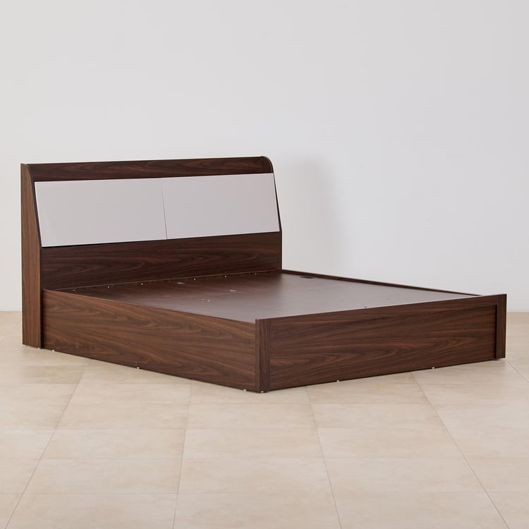 Tulip King Bed with Hydraulic and Headboard Storage - Brown and White