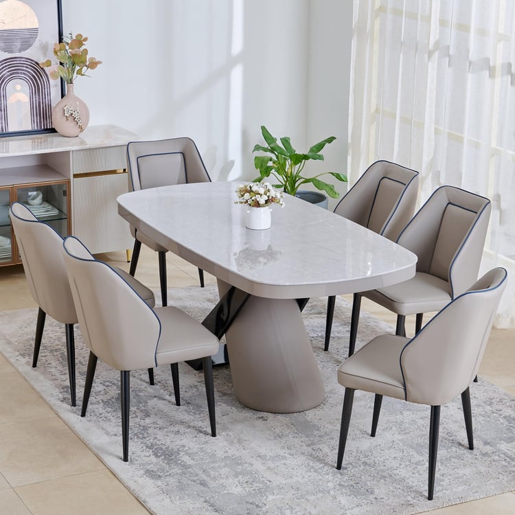 Marcello Glass Top 6-Seater Dining Table - Grey