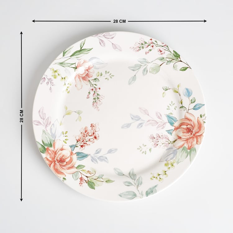 Moksha Iron Stone Floral Printed Dinner Plate - 28cm