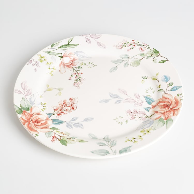 Moksha Iron Stone Floral Printed Dinner Plate - 28cm