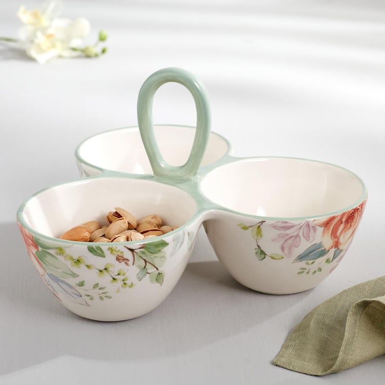 Moksha Ironstone Floral Print Divided Bowl - 1100ml