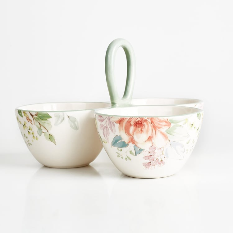 Moksha Ironstone Floral Print Divided Bowl - 1100ml