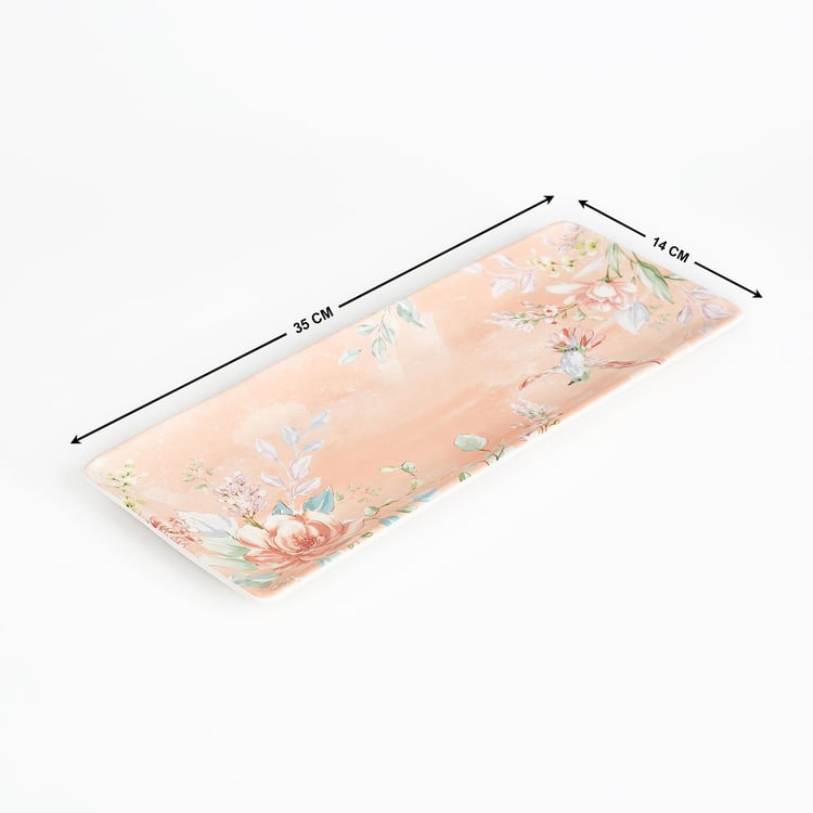 Moksha Iron Stone Floral Printed Serving Platter - 35x14cm