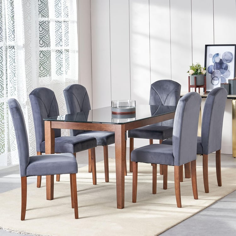 Paco Tempered Glass Top 6-Seater Dining Set with Chairs - Grey