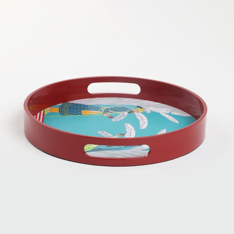 Raisa Raja Rani Wooden Printed Round Serving Tray - 30cm