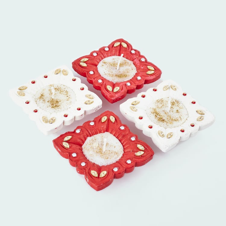 Utsav Era Set of 4 Clay Square Diya Candles