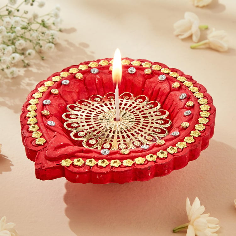 Utsav Earthen Clay Akhand Diya with Jaali