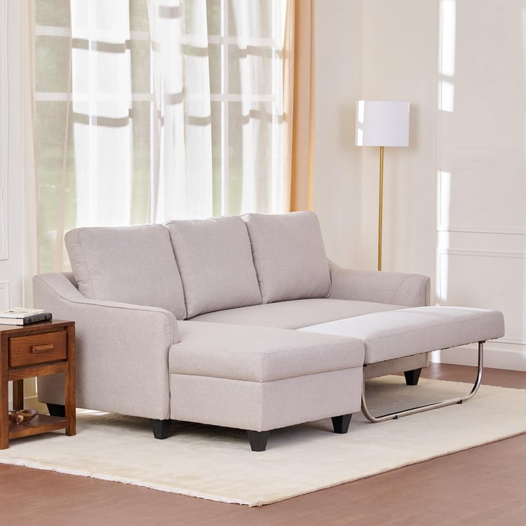 Moscow Fabric 2-Seater Sofa Bed with Chaise - Beige