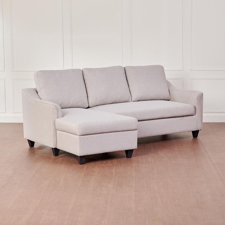 Moscow Fabric 2-Seater Sofa Bed with Chaise - Beige