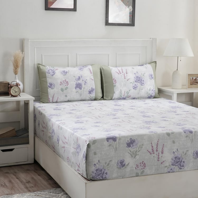 MASPAR Optimist Bloom Cotton 200TC Floral Print 3Pcs Queen Bedsheet Set