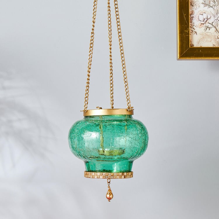 Bleam Glass and Iron Hanging T-Light Holder