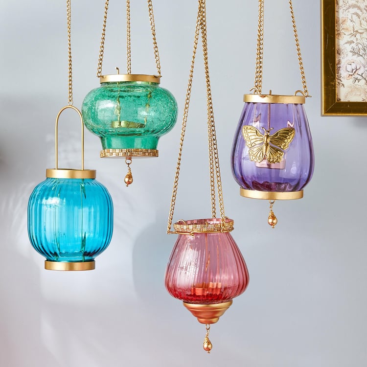 Bleam Glass and Iron Hanging T-Light Holder