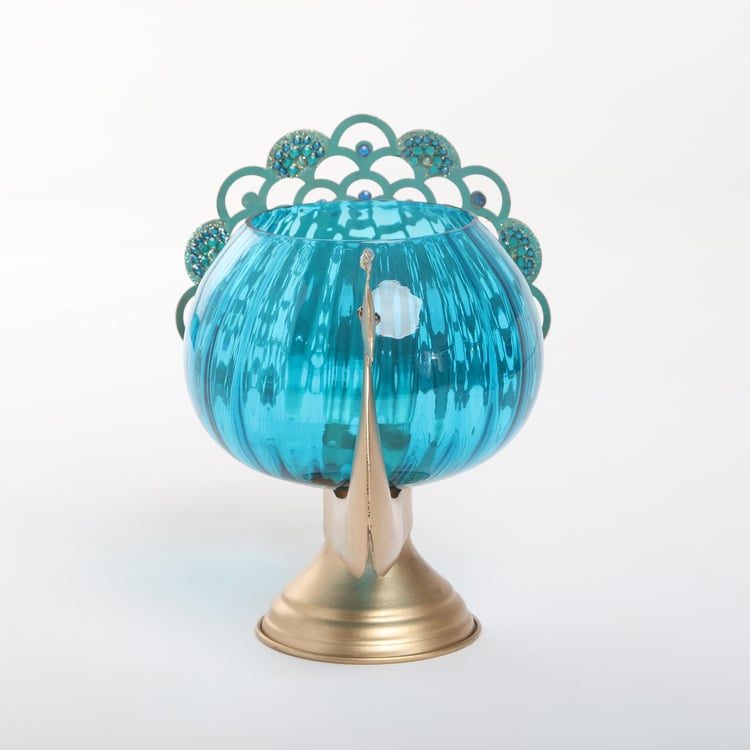 Mayur Glass & Iron Peacock Votive Holder