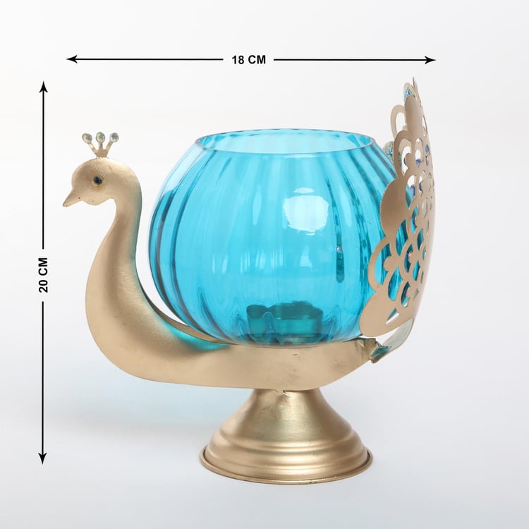 Mayur Glass & Iron Peacock Votive Holder