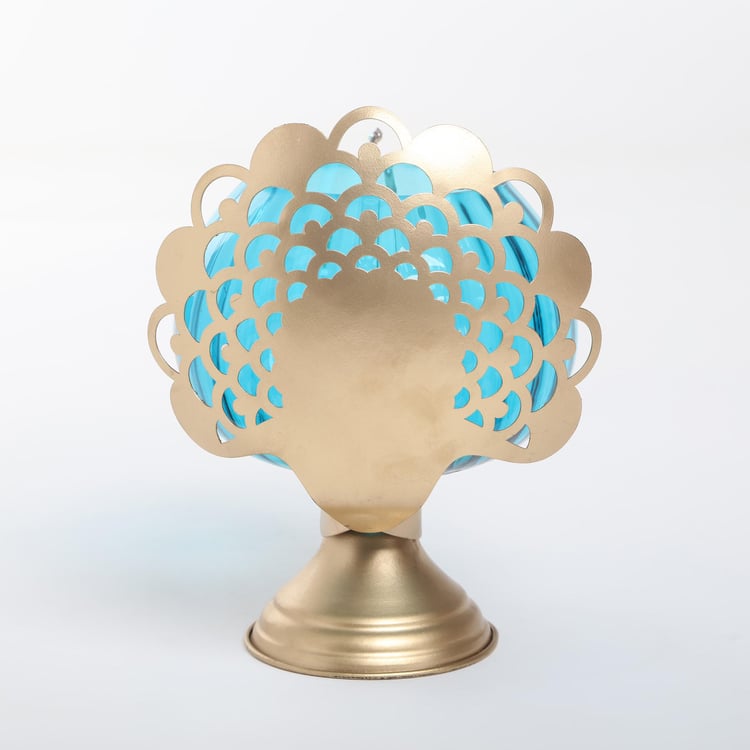 Mayur Glass & Iron Peacock Votive Holder