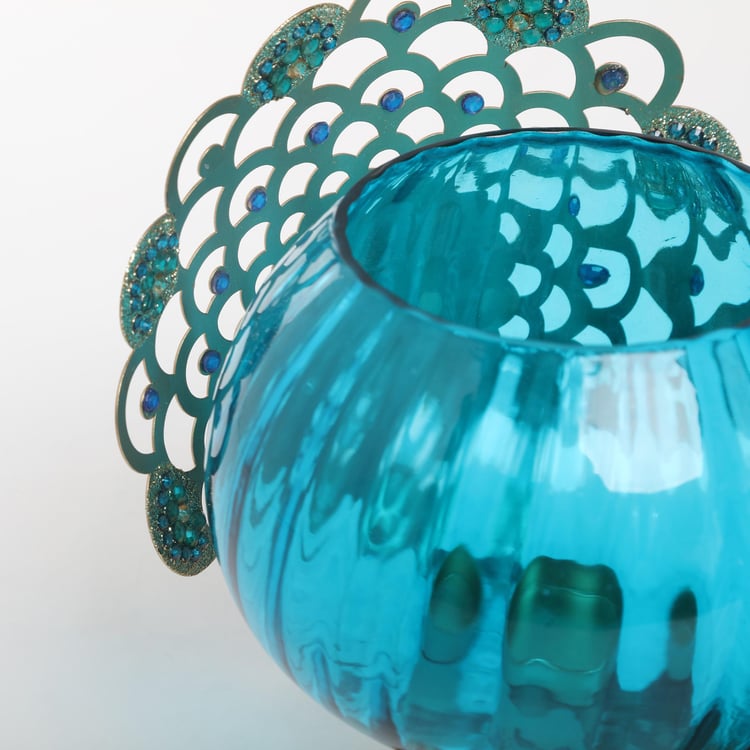 Mayur Glass & Iron Peacock Votive Holder