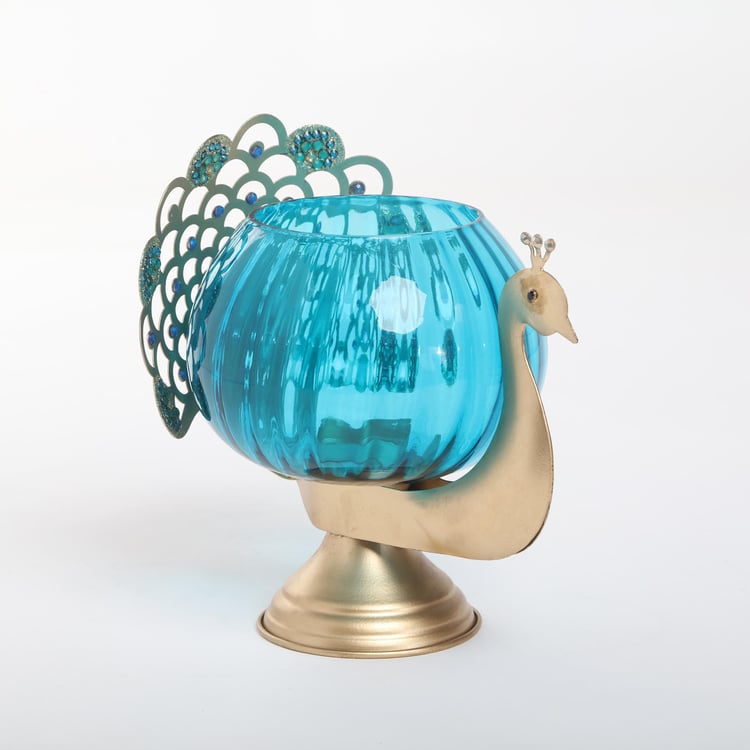 Mayur Glass & Iron Peacock Votive Holder