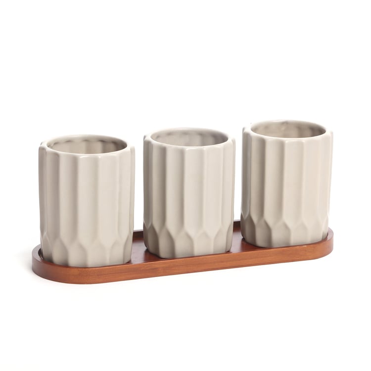 Gloria Set of 3 Ceramic Planters with Tray