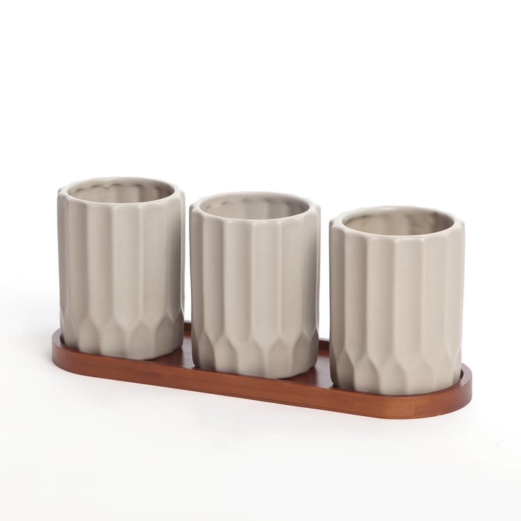 Gloria Set of 3 Ceramic Planters with Tray