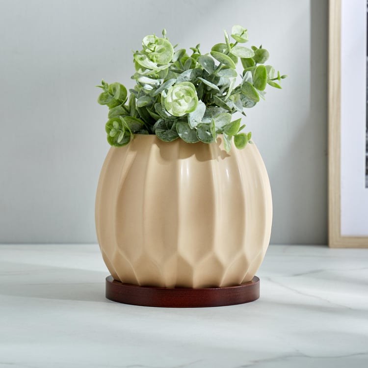 Gloria Argil Ceramic Planter with Wooden Stand