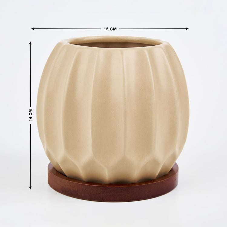 Gloria Argil Ceramic Planter with Wooden Stand