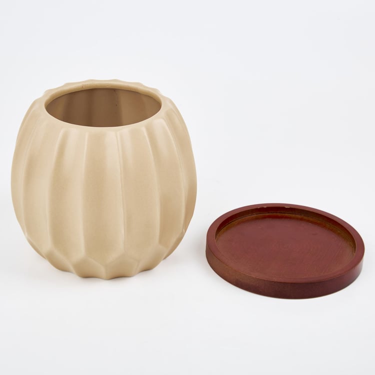 Gloria Argil Ceramic Planter with Wooden Stand