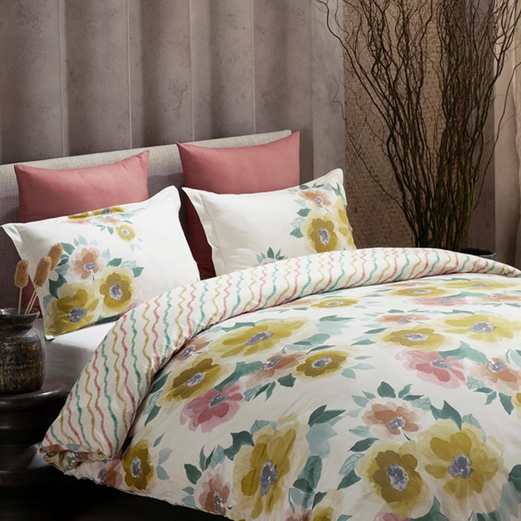 D'DECOR Cherish Cotton 4Pcs Floral Print Double Bed-In-A-Bag Set