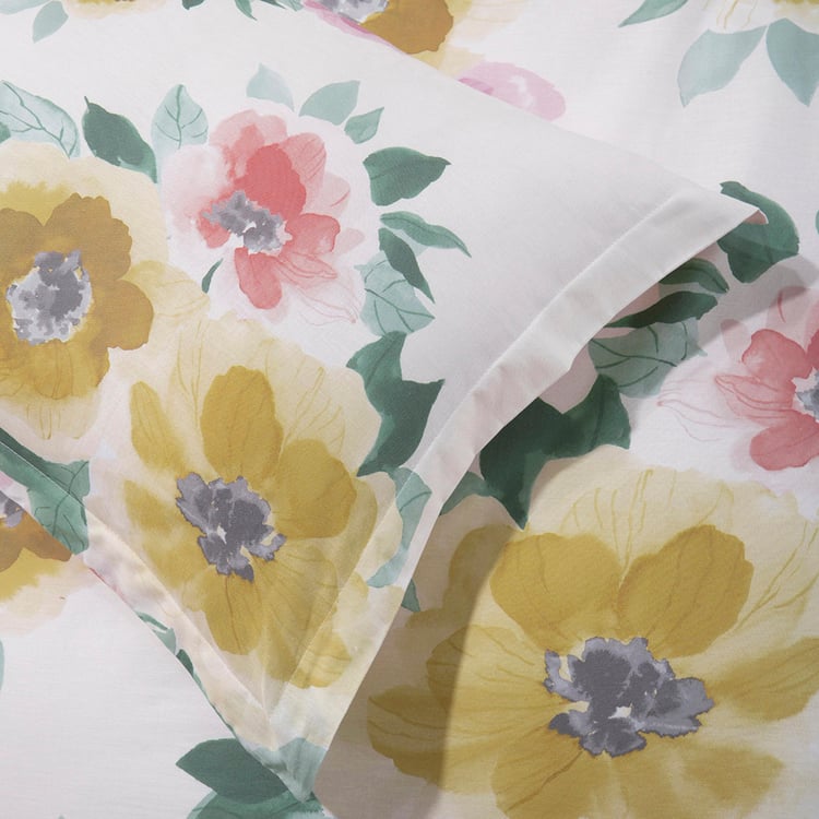 D'DECOR Cherish Cotton 4Pcs Floral Print Double Bed-In-A-Bag Set