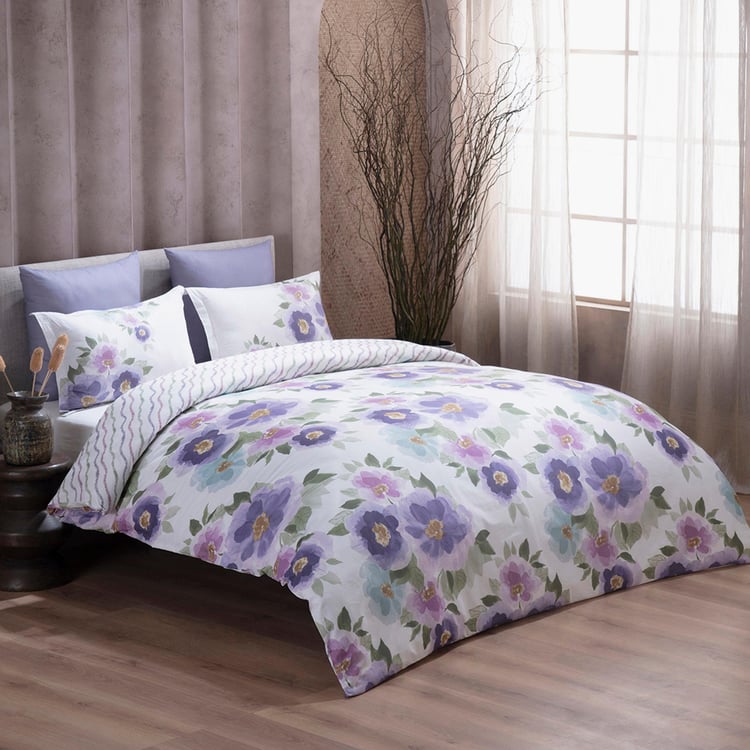 D'DECOR Cherish Cotton 4Pcs Floral Print Double Bed-In-A-Bag Set