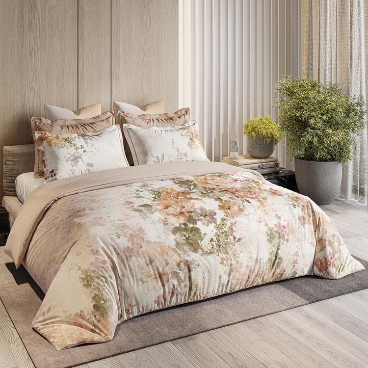 D'DECOR Platinum Cotton 400TC Floral Print 5Pcs Super King Bedsheet Set