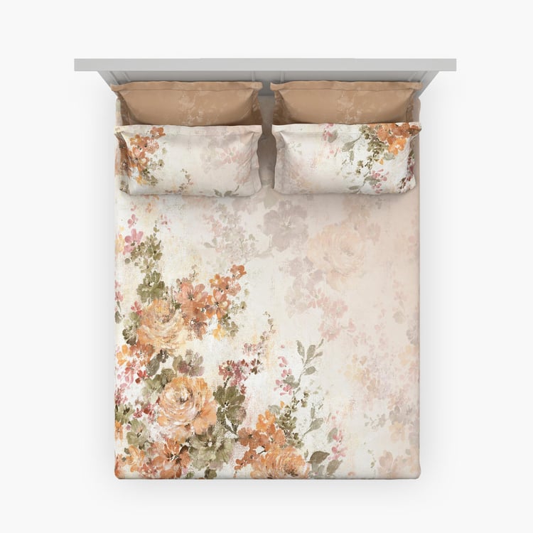 D'DECOR Platinum Cotton 400TC Floral Print 5Pcs Super King Bedsheet Set